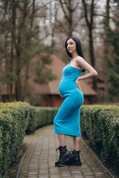 Pregnant brunette, modern mom, poses for the camera