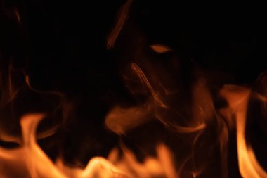 Yangın alevleri siyah arkaplanda izole edildi.