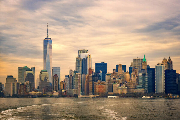 New York, USA - April 13, 2023: Manhattan at sunset.