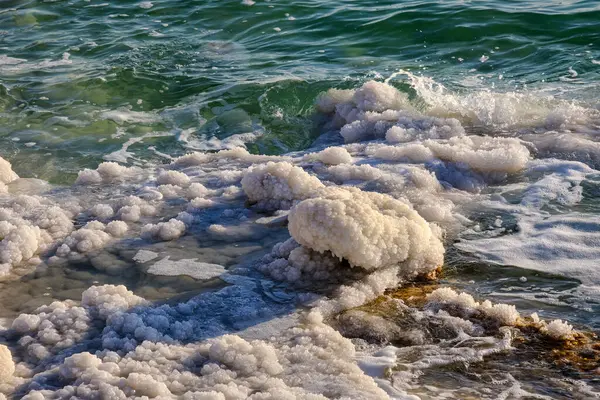 Tuzla kaplı taşlarla ölü deniz kıyısı.