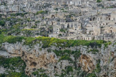 Matera 'daki Antik Taş Evler, Mağaralar Şehri, Basilicata, İtalya.