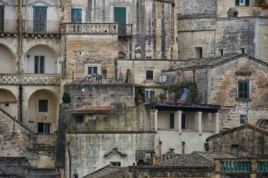 Matera 'daki Antik Taş Evler, Mağaralar Şehri, Basilicata, İtalya.