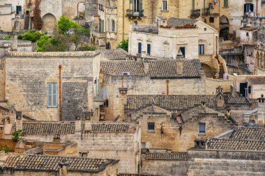 Matera 'daki Antik Taş Evler, Mağaralar Şehri, Basilicata, İtalya.