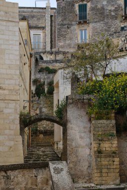 Matera 'daki Antik Taş Evler, Mağaralar Şehri, Basilicata, İtalya.