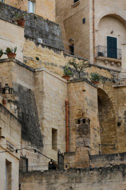 Matera 'daki Antik Taş Evler, Mağaralar Şehri, Basilicata, İtalya.