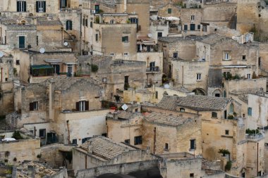 Matera 'daki Antik Taş Evler, Mağaralar Şehri, Basilicata, İtalya.