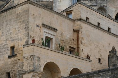 Matera 'daki Antik Taş Evler, Mağaralar Şehri, Basilicata, İtalya.