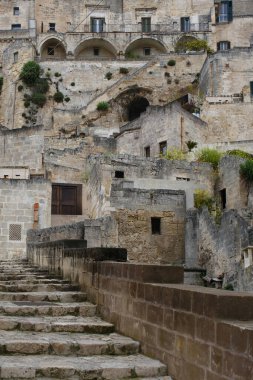 Matera 'daki Antik Taş Evler, Mağaralar Şehri, Basilicata, İtalya.