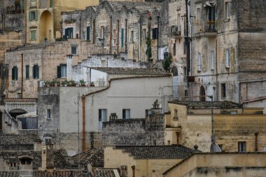 Matera 'daki Antik Taş Evler, Mağaralar Şehri, Basilicata, İtalya.