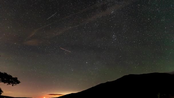 イギリス湖地区のベセントワイト湖上空の夜空のタイムラプス — ストック動画