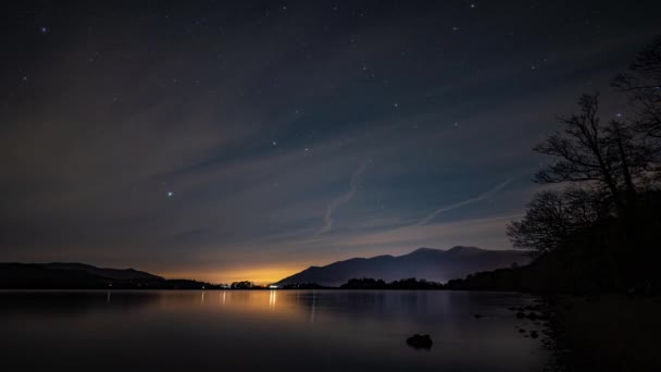 Timelapse Una Notte Inverno Nuvoloso Derwentwater Nel Lake District Inglese — Video Stock