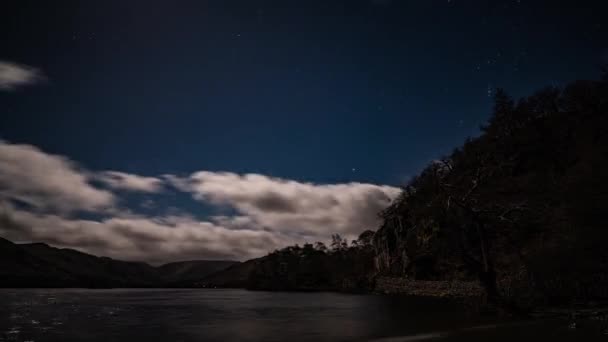 Een Timelapse Een Maanverlichte Nacht Ullswater Het Engelse District — Stockvideo