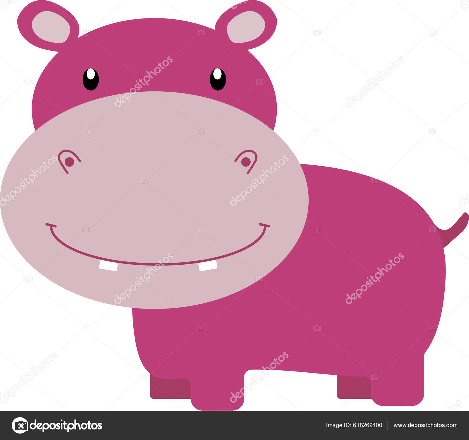 Vector Ilustración Rosa Hipopótamo Safari Animal Dibujos Animados Para ...