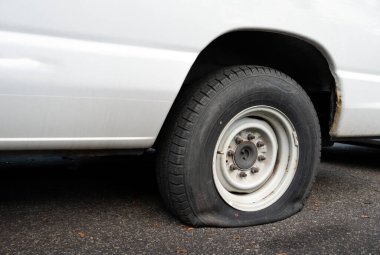 Boş beyaz ekranlı bir akıllı telefonu elinde tutmak, model kullanımı için idealdir; Arka planda düz bir araba lastiği görülür, otomatik servis uygulamaları, sigorta veya ulaşım sorunları için mükemmeldir.