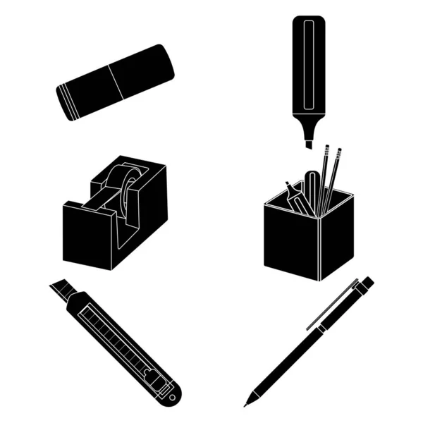 Set Silhouettes Different Office Supplies Icons Vector Illustration — Stock Vector
