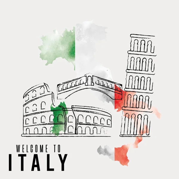 Groep Van Italiaanse Beroemde Oriëntatiepunt Italië Reis Ansichtkaart Vector Illustratie — Stockvector