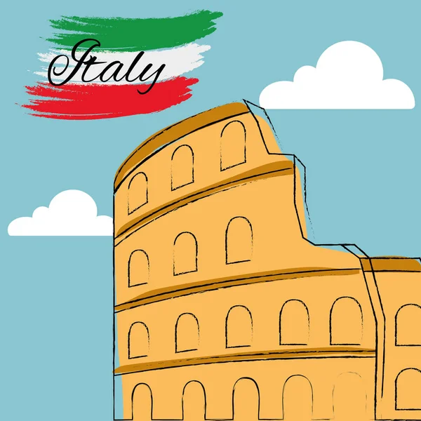 Roma Coliseum Ilustrasi Vektor Kartu Pos Perjalanan Italia - Stok Vektor