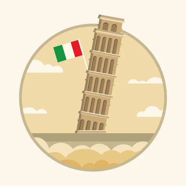 Pisa Leaning Tower Landmark Flag Italy Travel Postcard Vector Illustration - Stok Vektor
