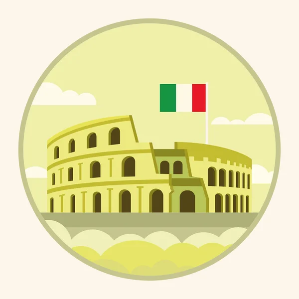 Geïsoleerde Rome Colosseum Oriëntatiepunt Met Vlag Van Italië Reis Ansichtkaart — Stockvector