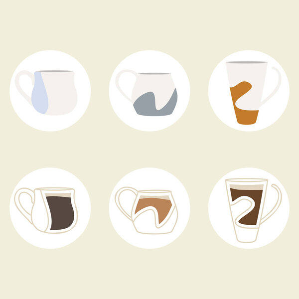 Set of colored abstract coffee cup icons Vector illustration