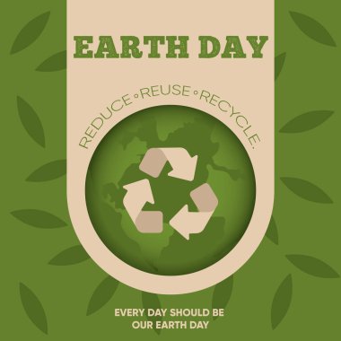 Toprak gezegeni ve geri dönüşümlü sembolü olan yeşil poster Dünya Günü Vektör illüstrasyonu