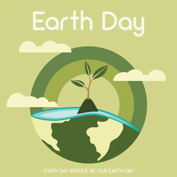 Planet Earth Plant Growing Earth Day Poster Vector Illustration — Stock Vector