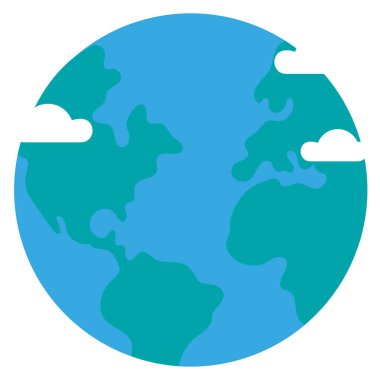 Bulutların vektör çizimleriyle izole edilmiş renkli dünya gezegeni.