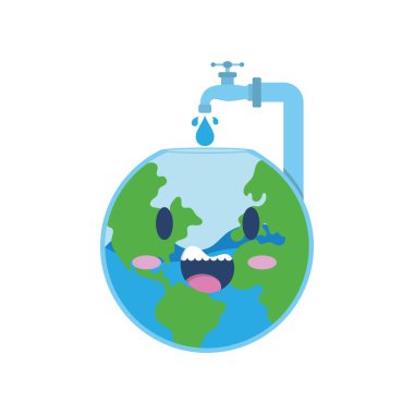 Su musluğu vektör illüstrasyonuyla izole edilmiş şirin bir gezegen.