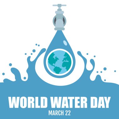 Su damlalı musluk ve bir gezegen Dünya Su Günü Vektör illüstrasyonu