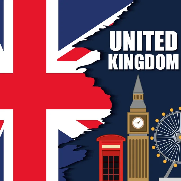 Παραδοσιακά Βρετανικά Ορόσημα Και Σημαία Της Βρετανικής Κάρτας Ταξιδιού Vector — Διανυσματικό Αρχείο