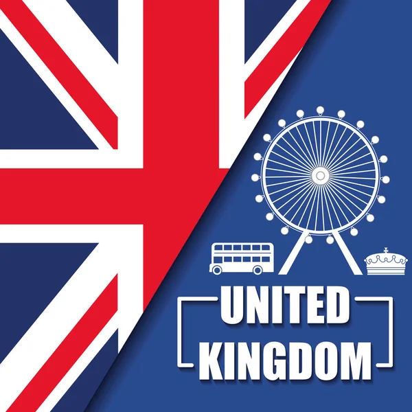 Cartolina Viaggio Del Regno Unito Con Sagoma Londra Eye Vector — Vettoriale Stock