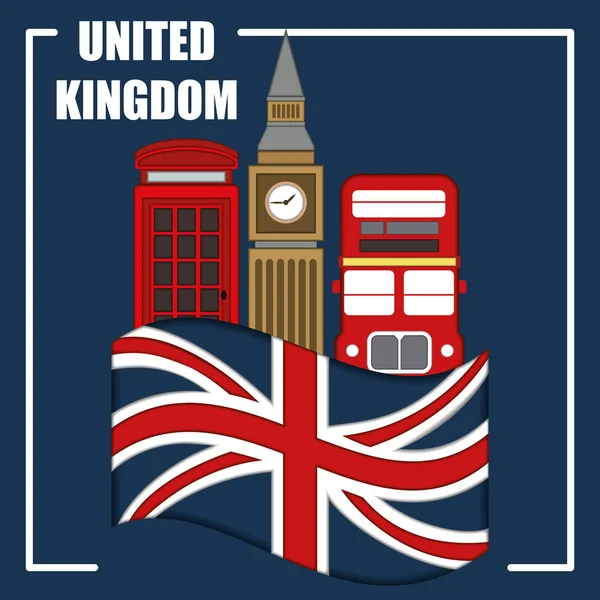 Ηνωμένο Βασίλειο Ταξιδιωτική Κάρτα Παραδοσιακά Βρετανικά Αντικείμενα Διάνυσμα Εικονογράφηση — Διανυσματικό Αρχείο