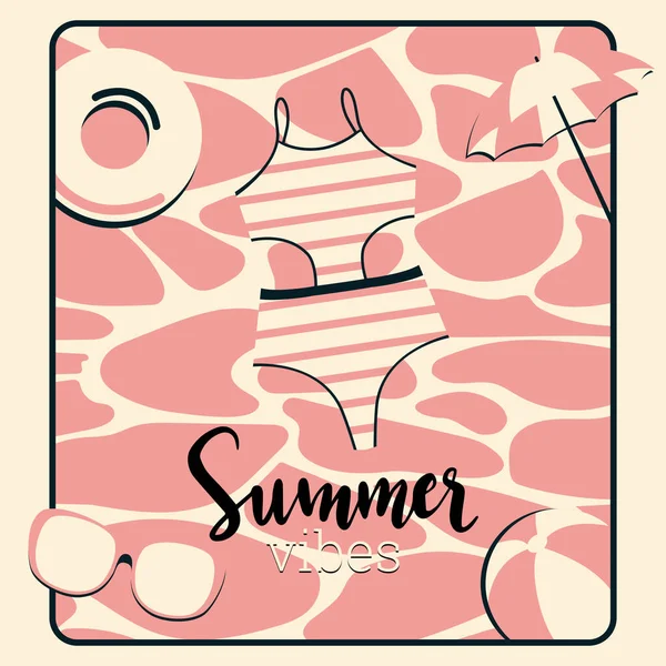 Pink Summer Poster Bikini Umbrella Vector Illustration — Stock Vector