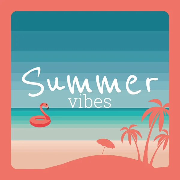 Summer Vibes Concept Poster Lifesaver Silhouette Palm Trees Vector Illustration — Stock Vector
