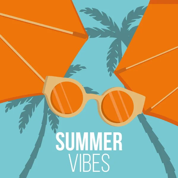 Summer Vibes Concept Poster Sunglasses Palm Trees Vector Illustration — Stock Vector