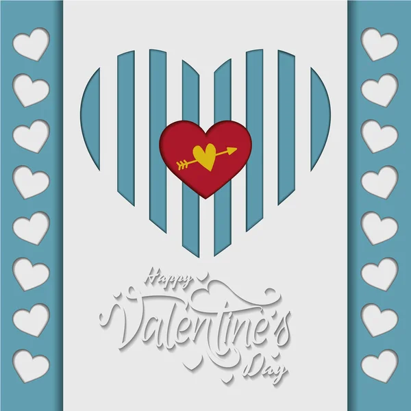 Cartel Día San Valentín Colores Con Forma Corazón Rayado Vector — Vector de stock