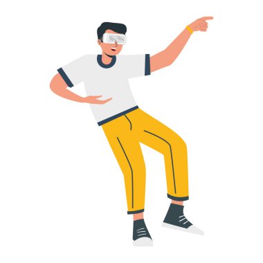 Sanal gerçeklik gözlükleri olan izole erkek çizgi film karakteri Vektör illüstrasyonu