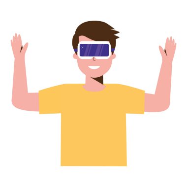 Sanal gerçeklik gözlükleri olan izole erkek çizgi film karakteri Vektör illüstrasyonu