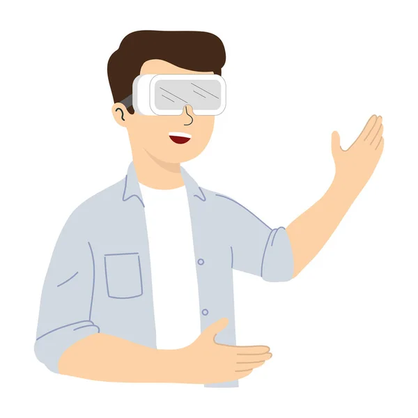 仮想現実のメガネベクトルイラストと隔離された男性漫画のキャラクター — ストックベクタ