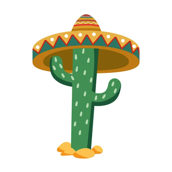 Isolierter Niedlicher Kaktus Mit Traditionellem Mexikanischen Hut Vector Illustration — Stockvektor