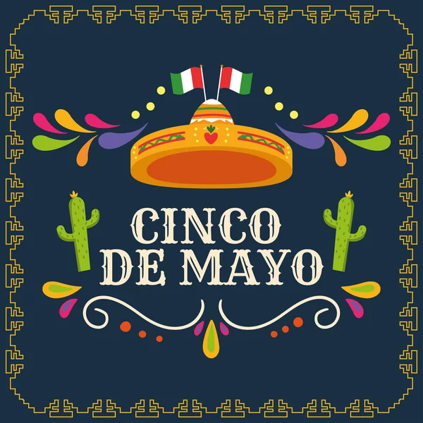 Cartaz Cinco Maionese Colorido Com Chapéu Mexicano Tradicional Ilustração Vetorial — Vetor de Stock