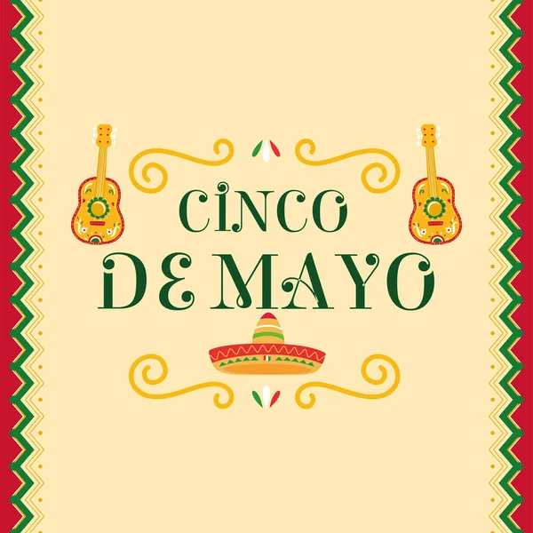 Cartaz Colorido Cinco Maionese Com Chapéu Mariachi Guitarras Ilustração Vetorial —  Vetores de Stock