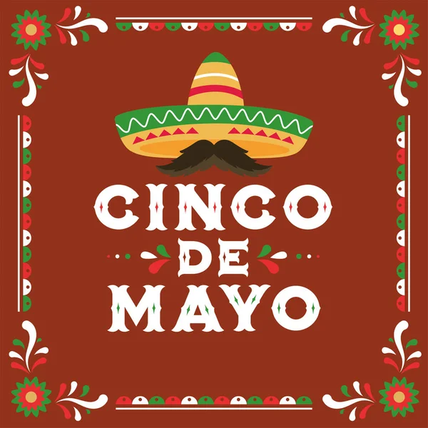 Cartel Celebración Del Cinco Mayo Rojo Con Sombrero Tradicional Ilustración — Vector de stock