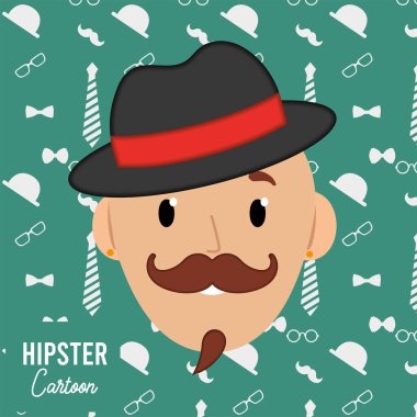 Hipster arka plan vektör illüstrasyonu ile izole edilmiş renkli hipster karakter avatarı