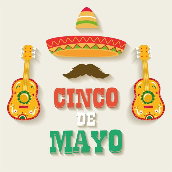 Cinco Mayo Celebração Cartaz Ícones Mexicanos Tradicionais Com Texto Ilustração — Vetor de Stock