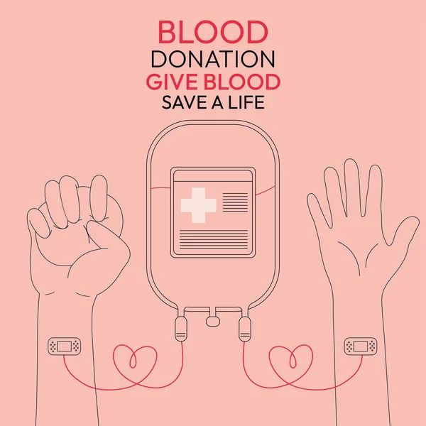 Concetto Donazione Sangue Mani Poster Allegata Alla Macchina Medica Illustrazione — Vettoriale Stock