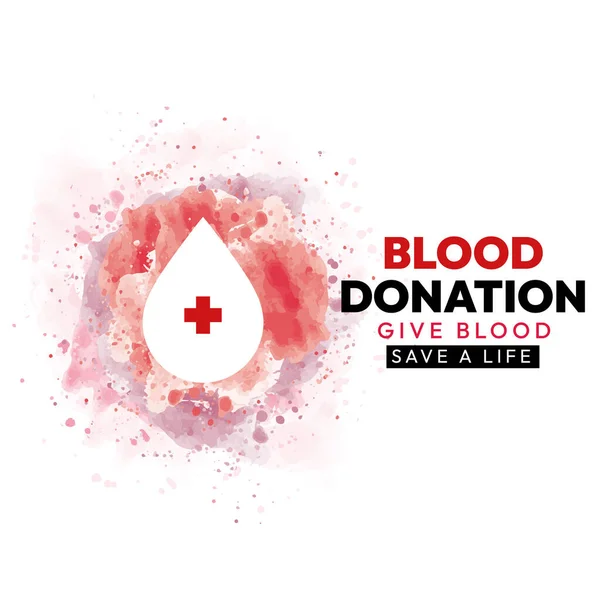 Cartel Concepto Donación Sangre Sombra Acuarela Gota Sangre Vector Ilustración — Vector de stock