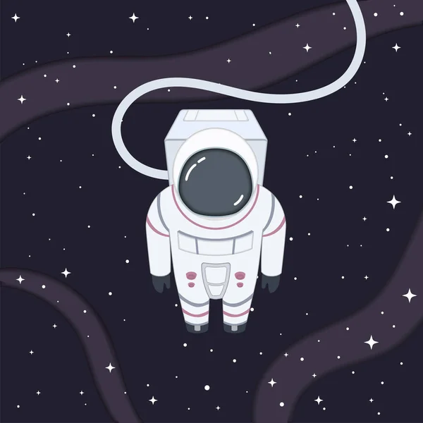 Personaje Astronauta Lindo Aislado Volando Papel Espacial Estilo Arte Vector — Archivo Imágenes Vectoriales