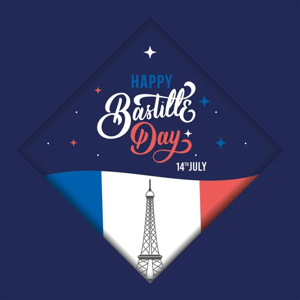 Plantilla Día Bastilla Colores Con Hito Bandera Francesa Vector Ilustración — Archivo Imágenes Vectoriales