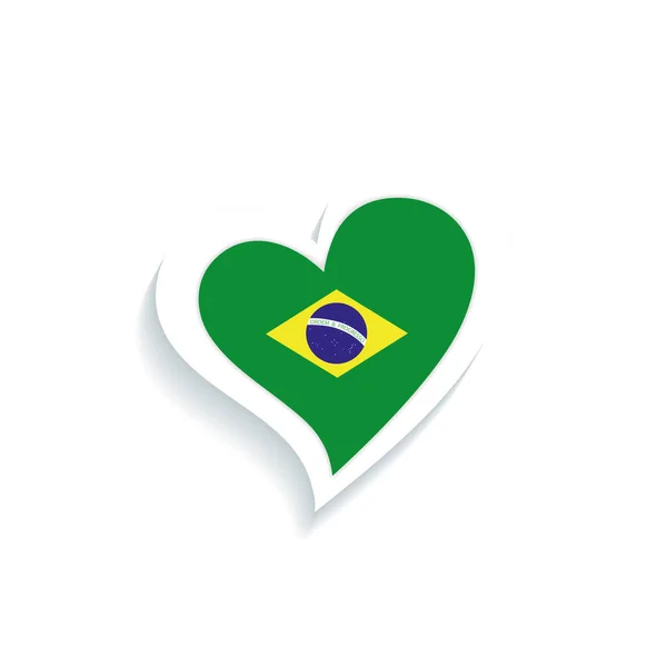 Izolovaný Tvar Srdce Vlajkou Brazílie Vektorové Ilustrace — Stockový vektor